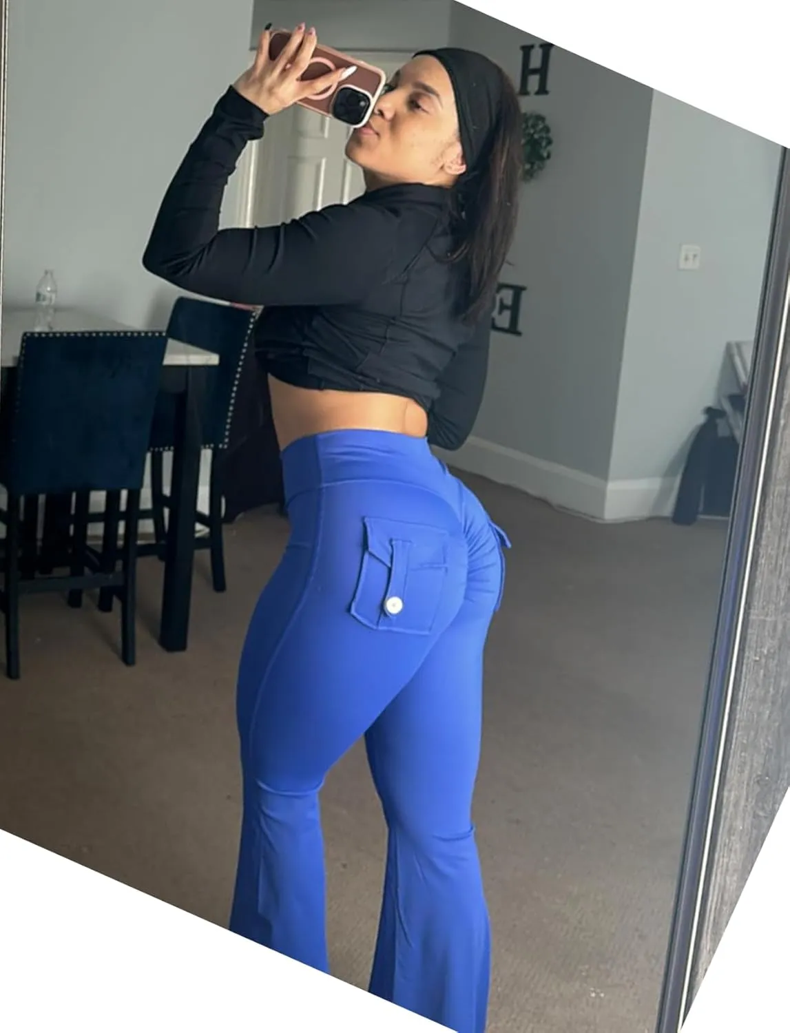 Flare Leggings with Back Pockets for Women Workout Leggings Scrunch Butt Lifting Gym Yoga Pant