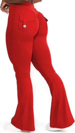 Flare Leggings with Back Pockets for Women Workout Leggings Scrunch Butt Lifting Gym Yoga Pant