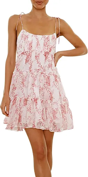 Floral Sundress for Women Cute Spaghetti Strap A Line Chiffon Mini Dress Boho Summer Casual Tiered Sundresses