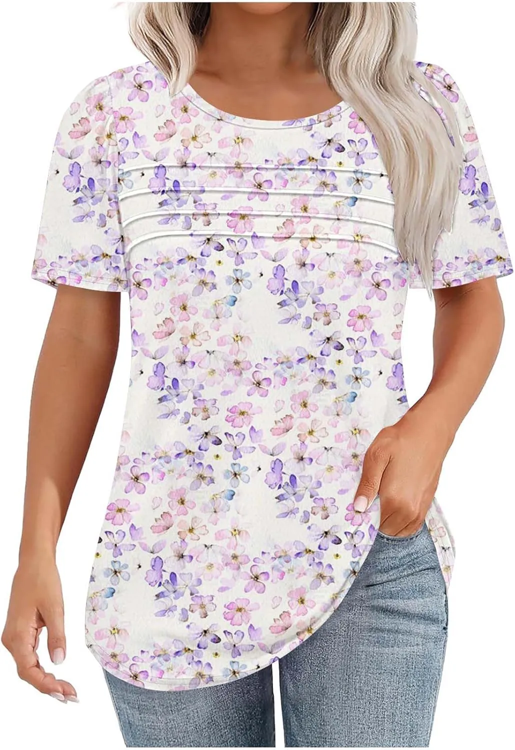 Floral Tops for Women Short Sleeve Crew Neck Casual Tops Trendy Boho Blouses Tshirt Loose Fit Tunic Hawaiian Shirts