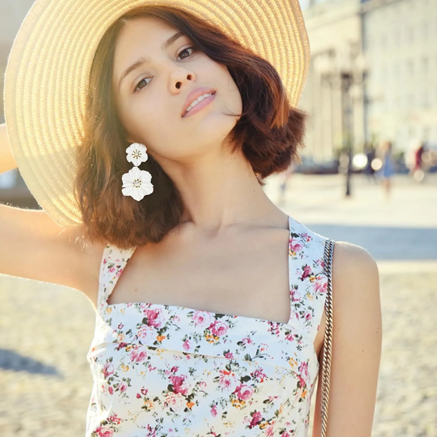 Flower Drop Dangle Earrings Beach Accessories for Vacation Rattan Flower Statement Earrings Bohemian Jewelry for Women