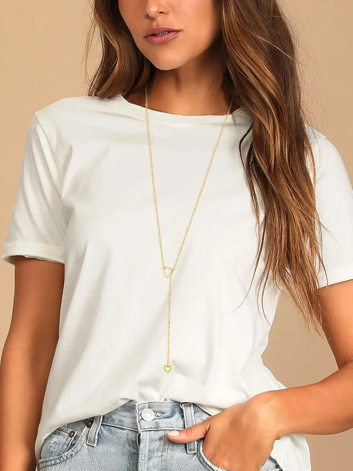 FOCALOOK Lariat Y-Necklaces | Long Necklaces for Women | Long Black Necklaces | Gold Necklaces for Women | Drop Heart Necklaces for Women | Front Adjustable Long Chain Necklace