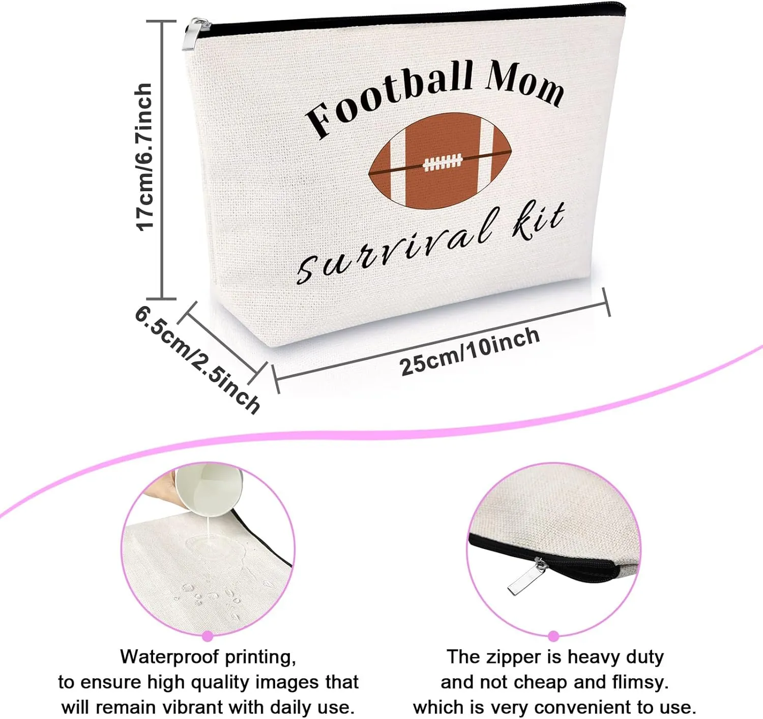 Football Mom Makeup Bag Football Lover Gifts for Teen Girls Player Daughter Cosmetic Bag Thank You Gifts for Mom Birthday Christmas Appreciation Presents for Coach Zipper Travel Cosmetic Pouch