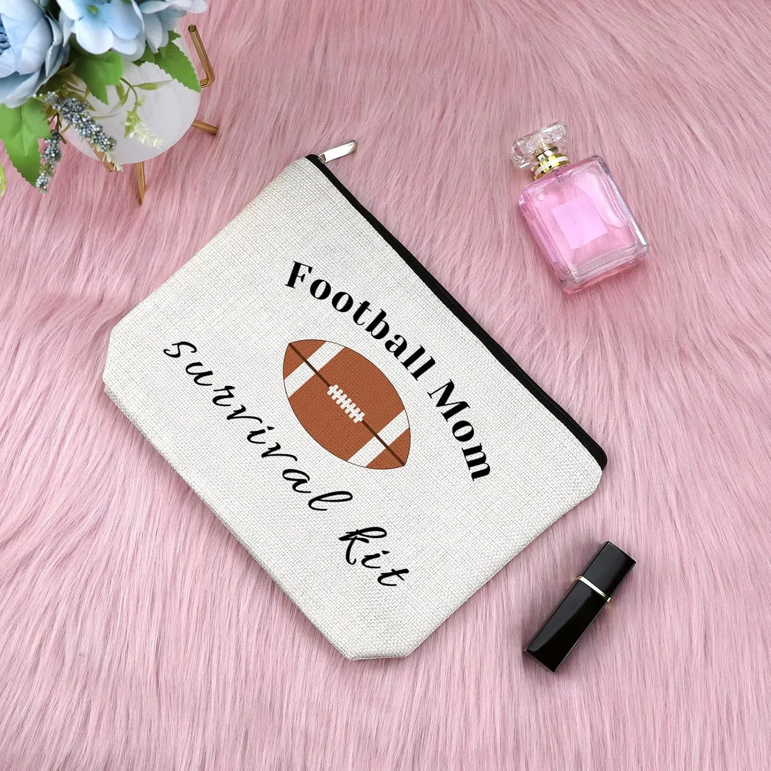 Football Mom Makeup Bag Football Lover Gifts for Teen Girls Player Daughter Cosmetic Bag Thank You Gifts for Mom Birthday Christmas Appreciation Presents for Coach Zipper Travel Cosmetic Pouch