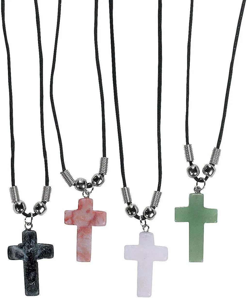 Fun Express - SemI-Precious Stone Cross Necklaces - Jewelry - Necklaces - Cross Necklaces - 12 Pieces