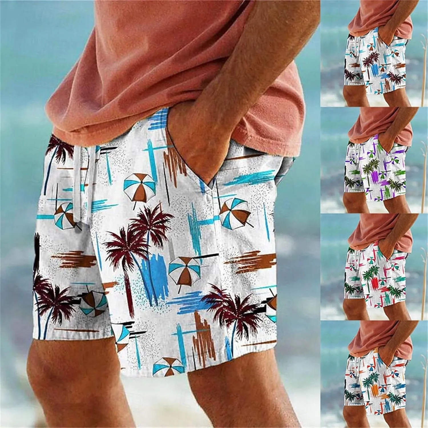 Funny Beach Shorts for Men Hawaiian Drawstring Elastic Waisted Casual Pants 3D Digital Print Plus Size Summer Vacation Capris