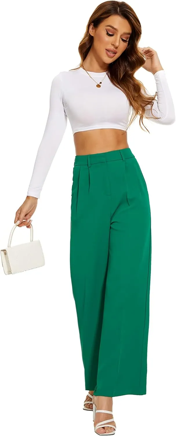 FUNYYZO Dress Pants Women Solid Casual Work Pants Long Trousers Summer