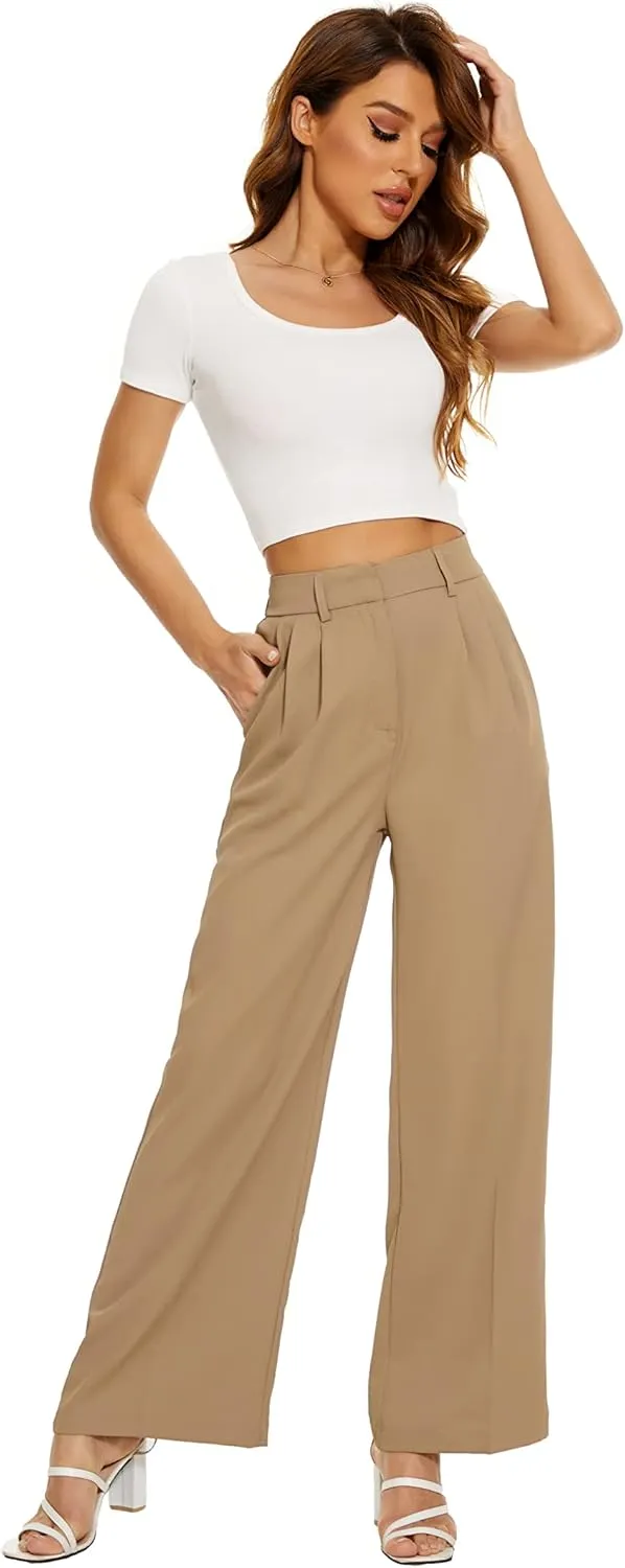 FUNYYZO Dress Pants Women Solid Casual Work Pants Long Trousers Summer