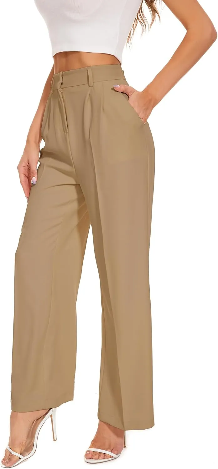 FUNYYZO Dress Pants Women Solid Casual Work Pants Long Trousers Summer