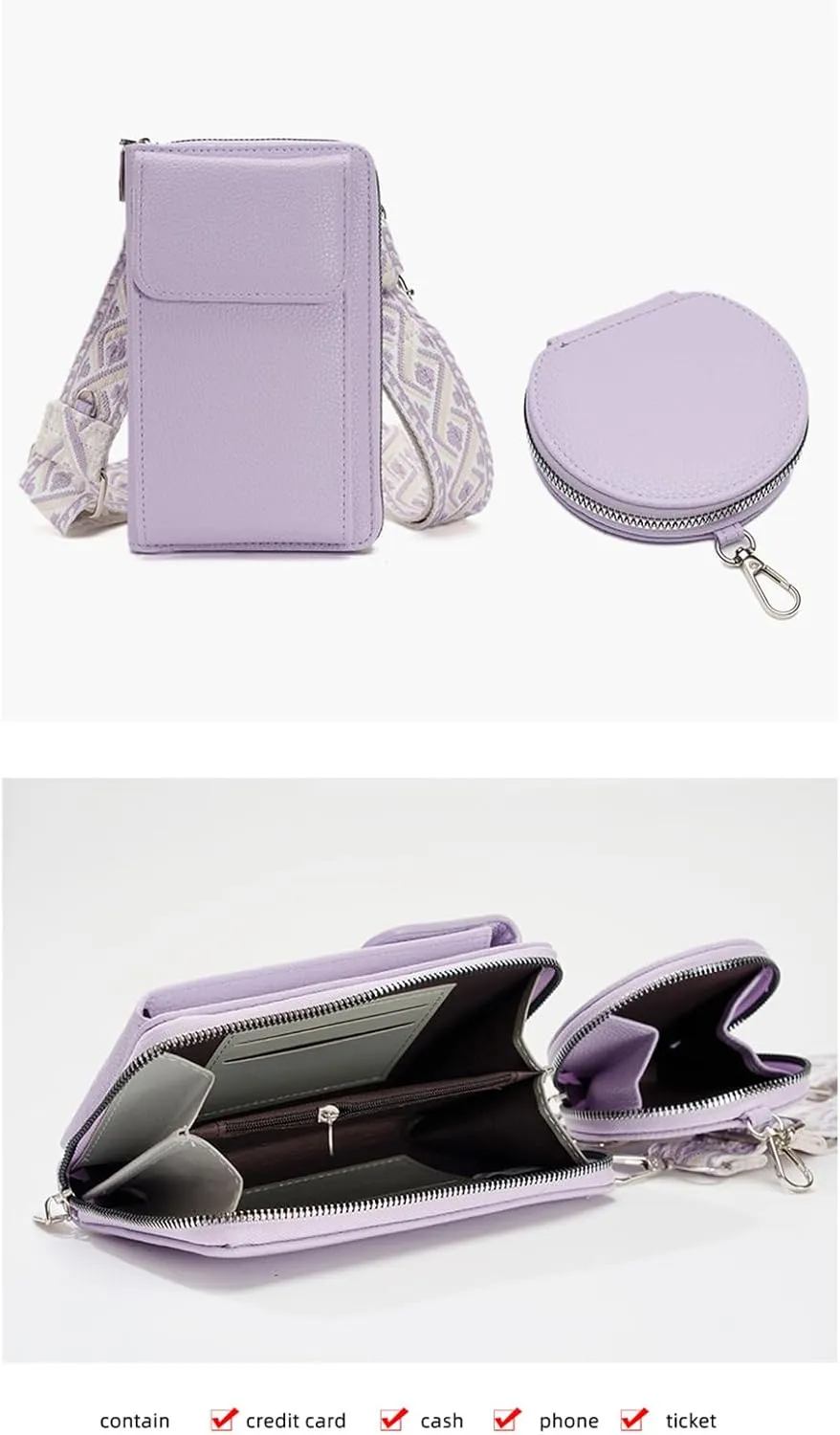 Fuxiqar Women Crossbody Bags Purse Leather Shoulder Clutch Wallet Credit Card Holder Phone Strap