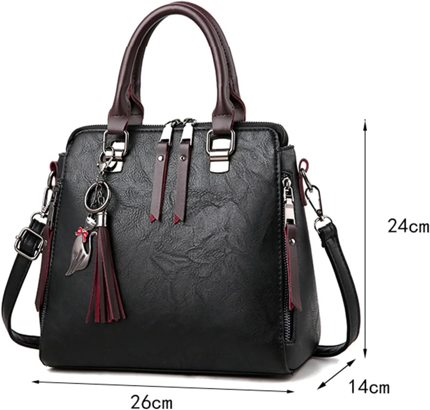 FZVYD 2024 Christmas Purse,Women's Handbags Leather Satchel Tote Bags Top Handle Handbag Shoulder Bag Zip Purses Crossbody Bag Cute Cat Pendant Pink-B