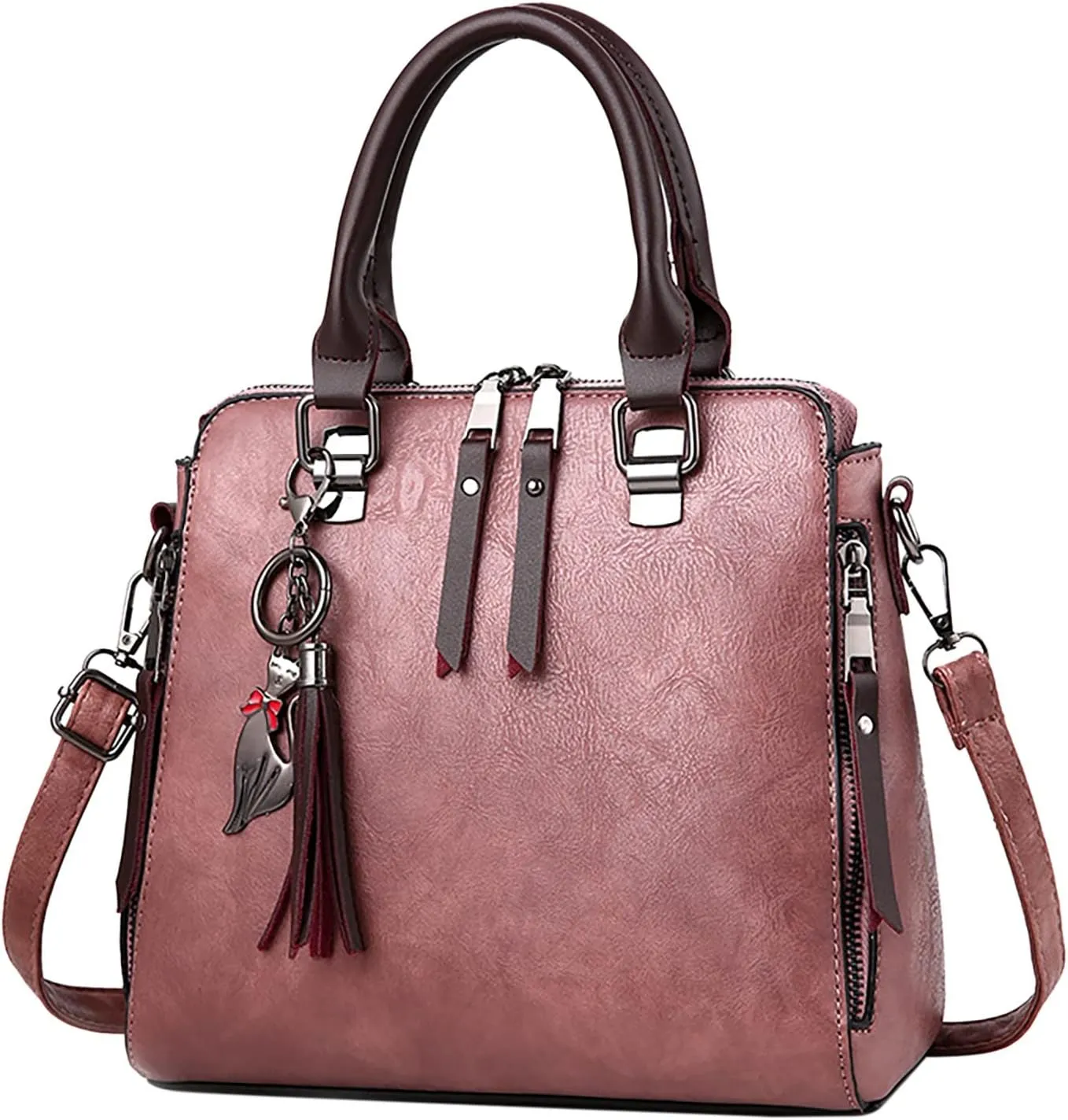 FZVYD 2024 Christmas Purse,Women's Handbags Leather Satchel Tote Bags Top Handle Handbag Shoulder Bag Zip Purses Crossbody Bag Cute Cat Pendant Pink-B