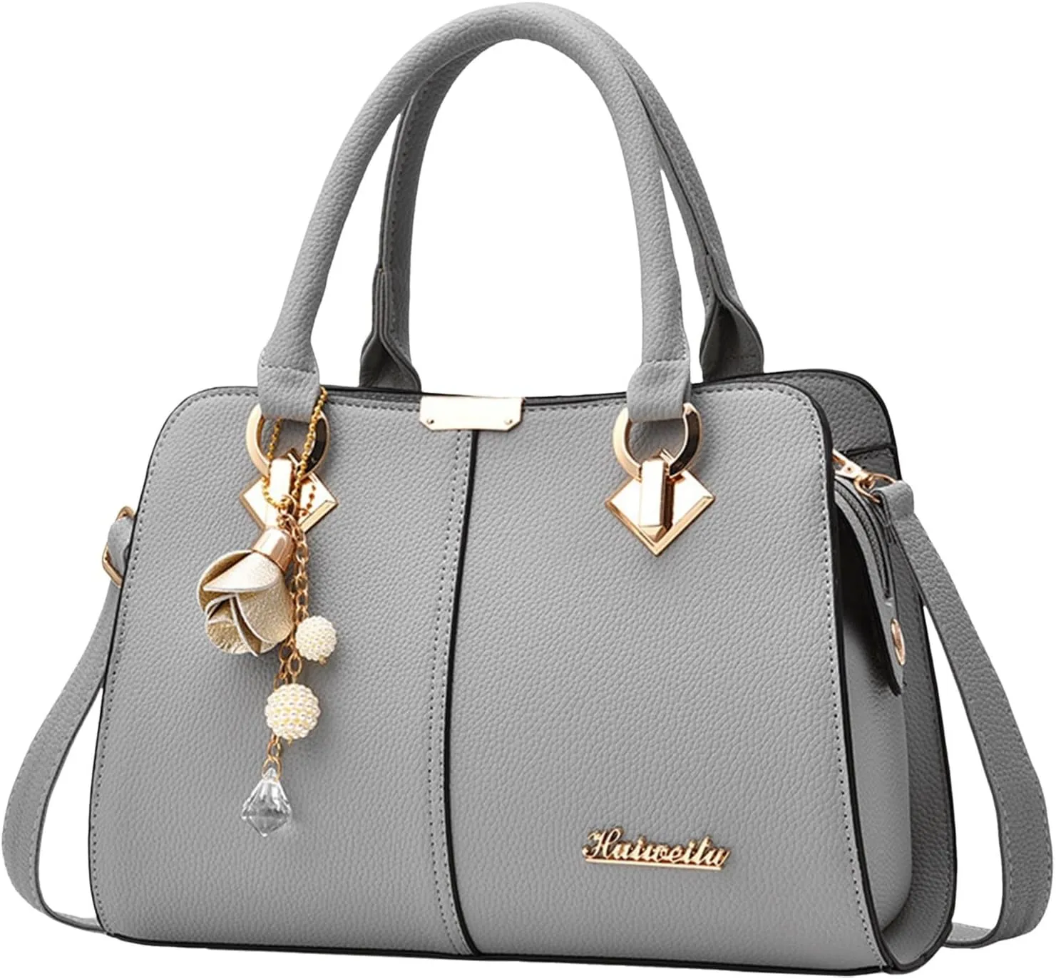 FZVYD Blue Purses for Women,Satchel Bag for Women PU Leather Purse Stone Pattern with Top Handle Bag Shoulder Bag Zipper Handbag Crossbody Bags Grey #5
