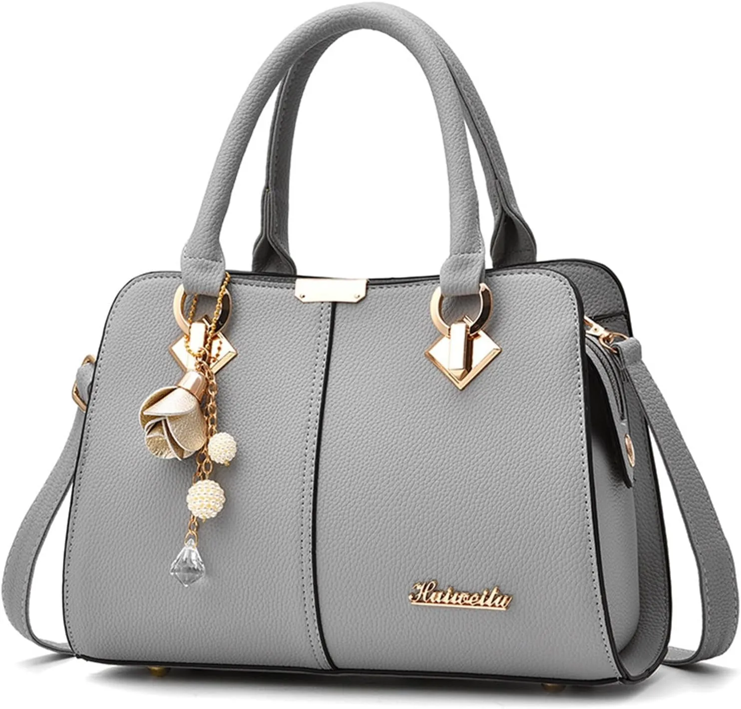 FZVYD Blue Purses for Women,Satchel Bag for Women PU Leather Purse Stone Pattern with Top Handle Bag Shoulder Bag Zipper Handbag Crossbody Bags Grey #5