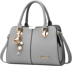 FZVYD Blue Purses for Women,Satchel Bag for Women PU Leather Purse Stone Pattern with Top Handle Bag Shoulder Bag Zipper Handbag Crossbody Bags Grey #5