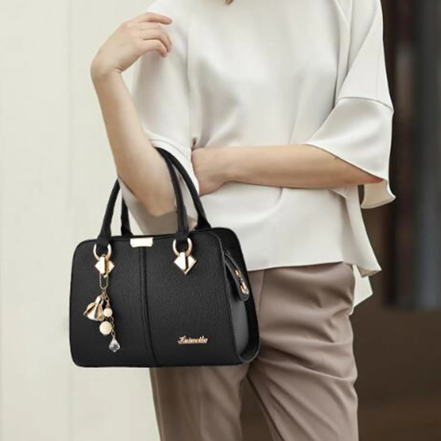 FZVYD Womens Tote Bag,Satchel Bag for Women PU Leather Purse Stone Pattern with Top Handle Bag Shoulder Bag Zipper Handbag Crossbody Bags Black #5