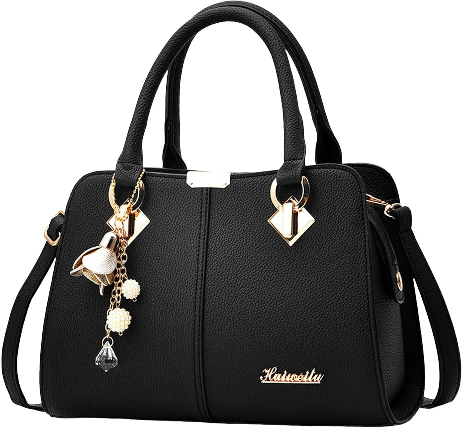 FZVYD Womens Tote Bag,Satchel Bag for Women PU Leather Purse Stone Pattern with Top Handle Bag Shoulder Bag Zipper Handbag Crossbody Bags Black #5