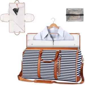 Garment Bags for Travel, Garment Duffle Bags for Travel, Convertible Carry on Garment Bag Large Duffle Bags for Women, 2 in 1 Duffel Travel Bags with Shoe Pouch-Blue&Brown