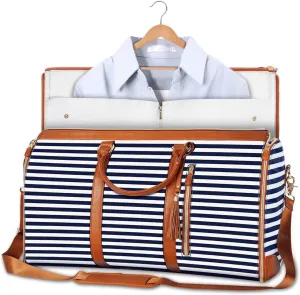 Garment Duffle Gags for Travel, Carry on Foldable Clothing Bag 2 in 1 Hanging Suit Bag Weekend Bag for Men Women-Blue&Brown