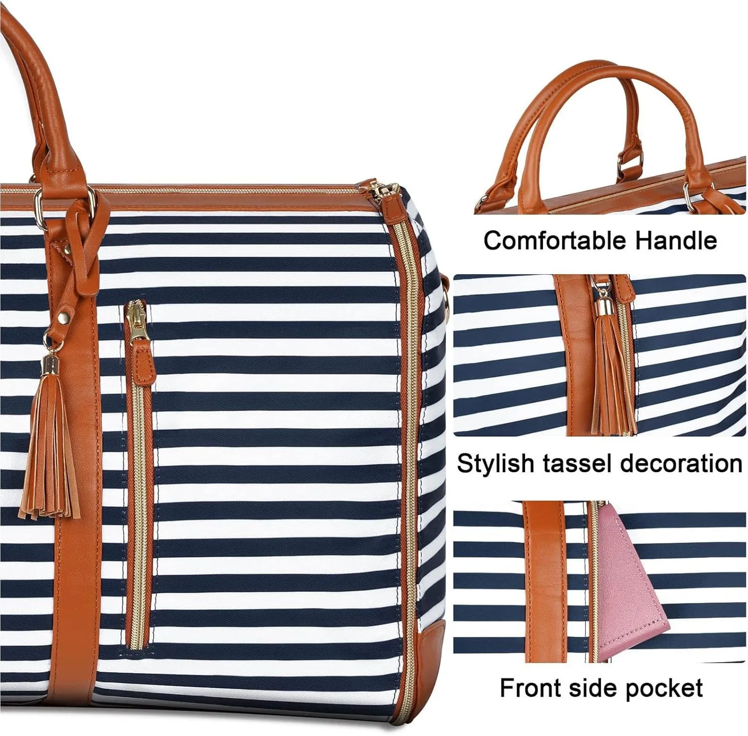 Garment Duffle Gags for Travel, Carry on Foldable Clothing Bag 2 in 1 Hanging Suit Bag Weekend Bag for Men Women-Blue&Brown