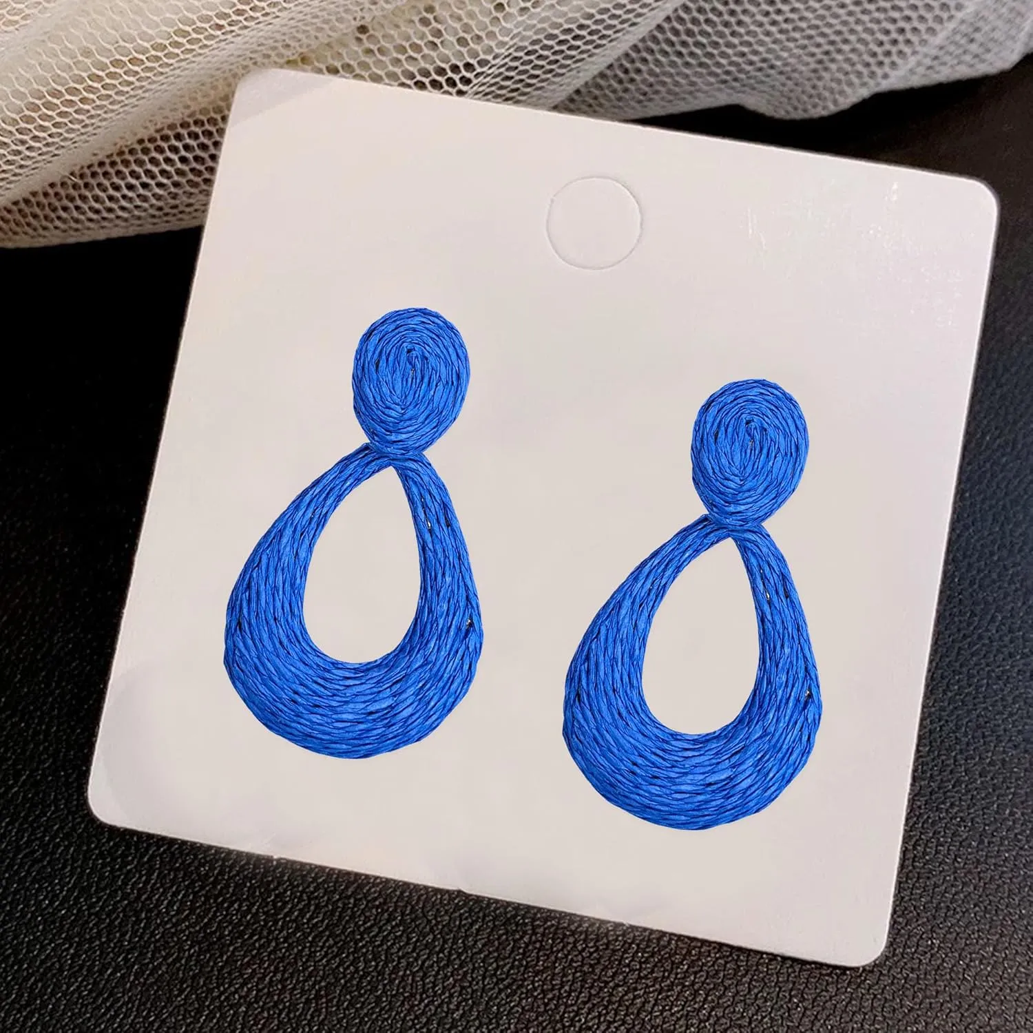 GBAHFY Boho Raffia Teardrop Stud Earrings Handmade Statement Bohemian Teardrop Dangle Earrings for Women