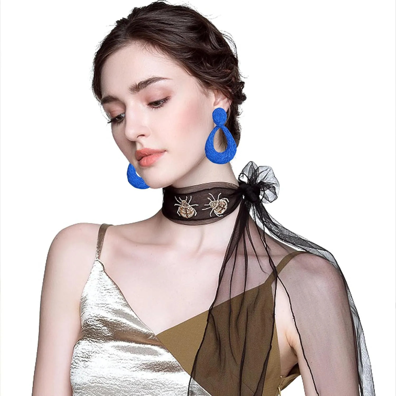 GBAHFY Boho Raffia Teardrop Stud Earrings Handmade Statement Bohemian Teardrop Dangle Earrings for Women