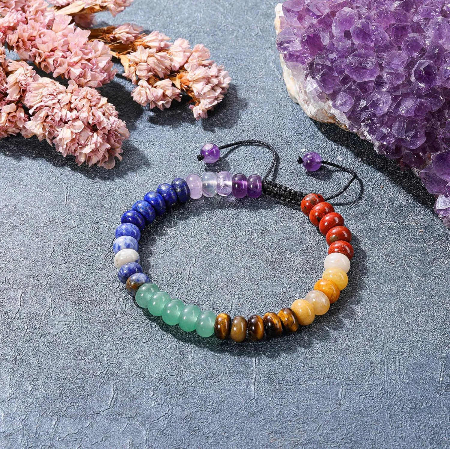 GEHECRST 7 Chakra Crystal Bracelet for Women Natural Healing Crystal Stone Beaded Bracelet Chakra Gemstone Bracelet Semi Precious Energy Gemstone Yoga Bracelet Jewelry Gift for Women Mom Mothers Day