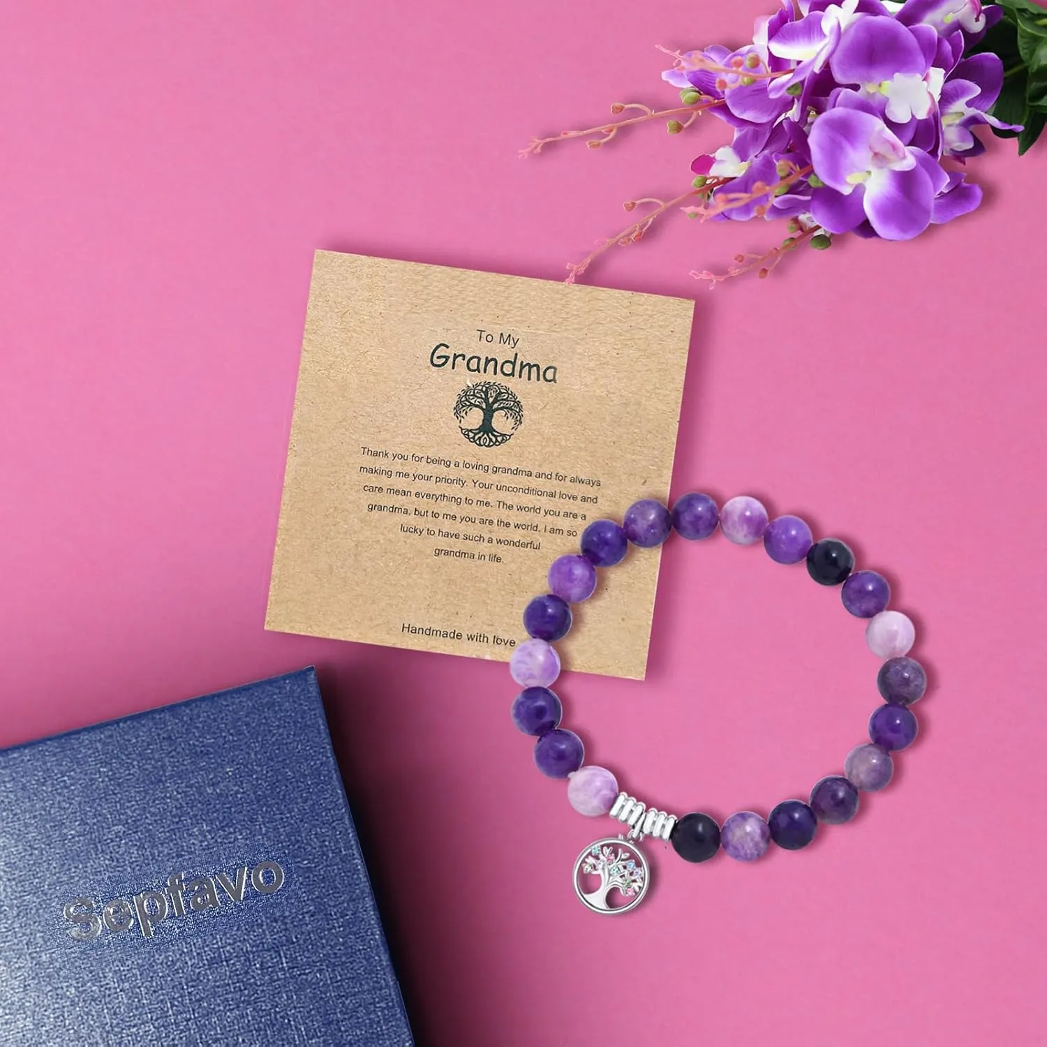 Gemstone Tree of Life Crystal Bracelets To My Grandma Teacher Bracelet, Beaded Bracelet for Women Inspirational Gifts, Grandmother Bracelet, Gifts For Grandma