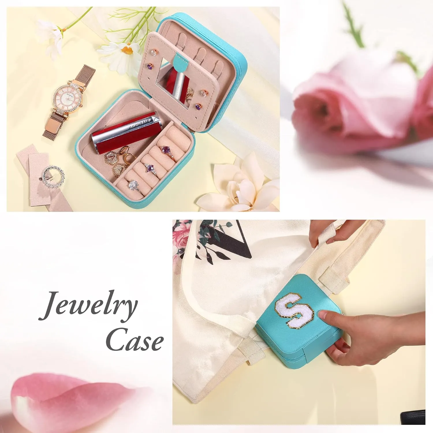 Gifts for Her | Travel Accessories for Girls | Small Jewelry Box - Travel Jewelry Case-Initial S