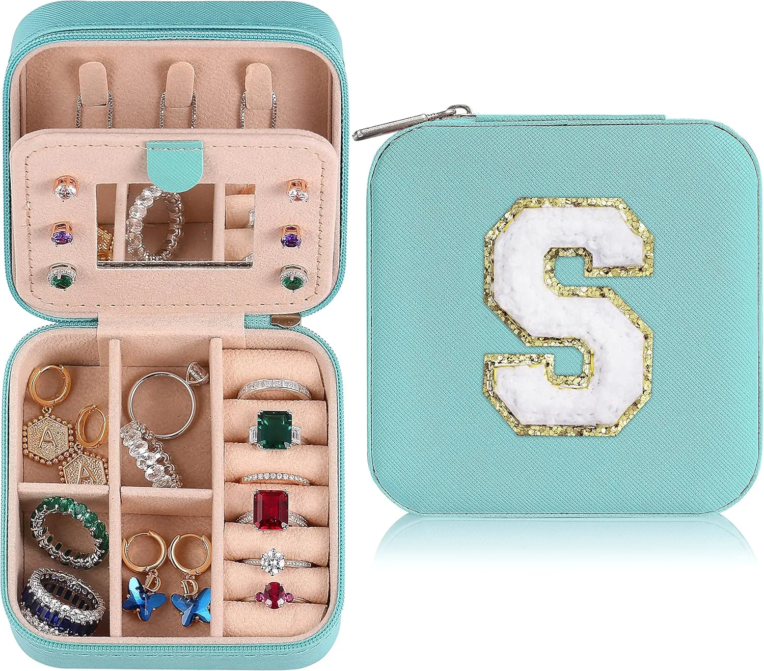 Gifts for Her | Travel Accessories for Girls | Small Jewelry Box - Travel Jewelry Case-Initial S
