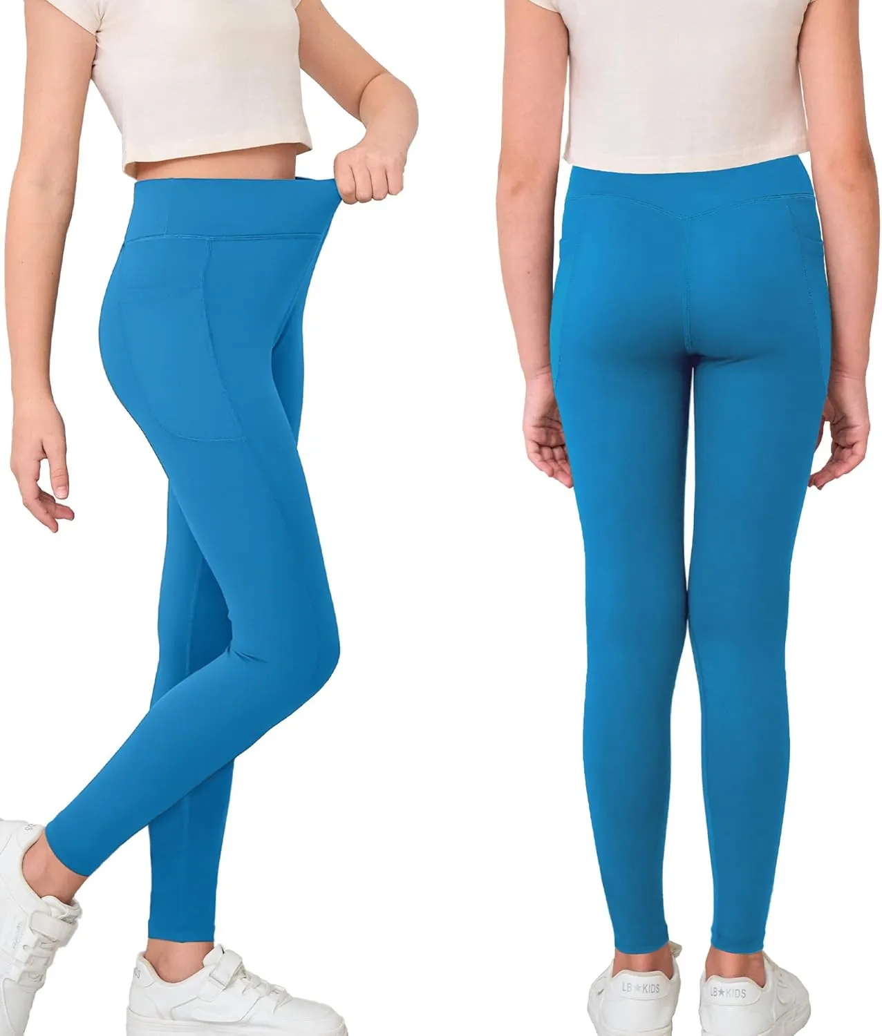 Girls Crossover Yoga Pants, Kids Athletic Leggings with Pockets, Teen Girls Dance Running Workout Leggings
