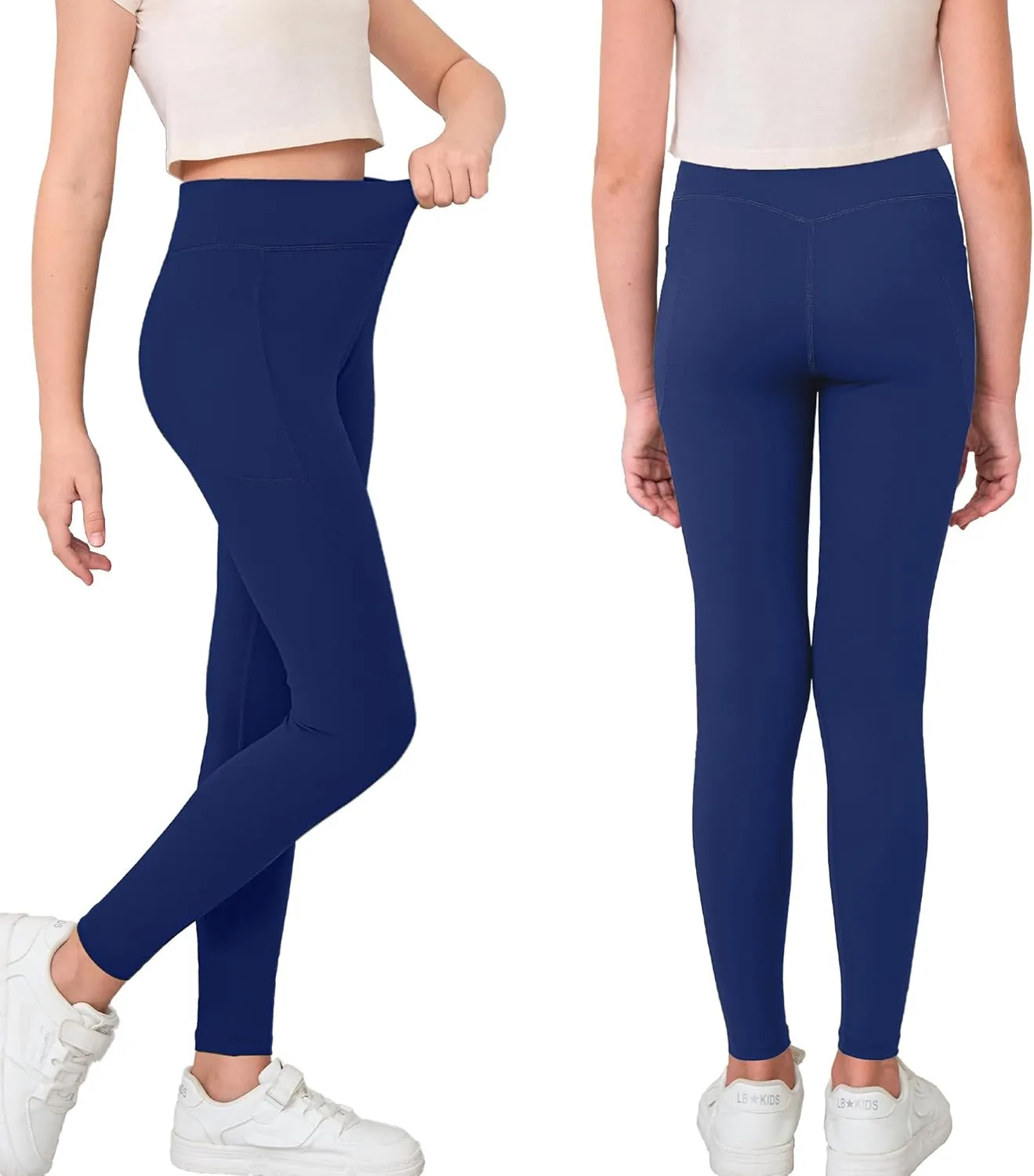 Girls Crossover Yoga Pants, Kids Athletic Leggings with Pockets, Teen Girls Dance Running Workout Leggings