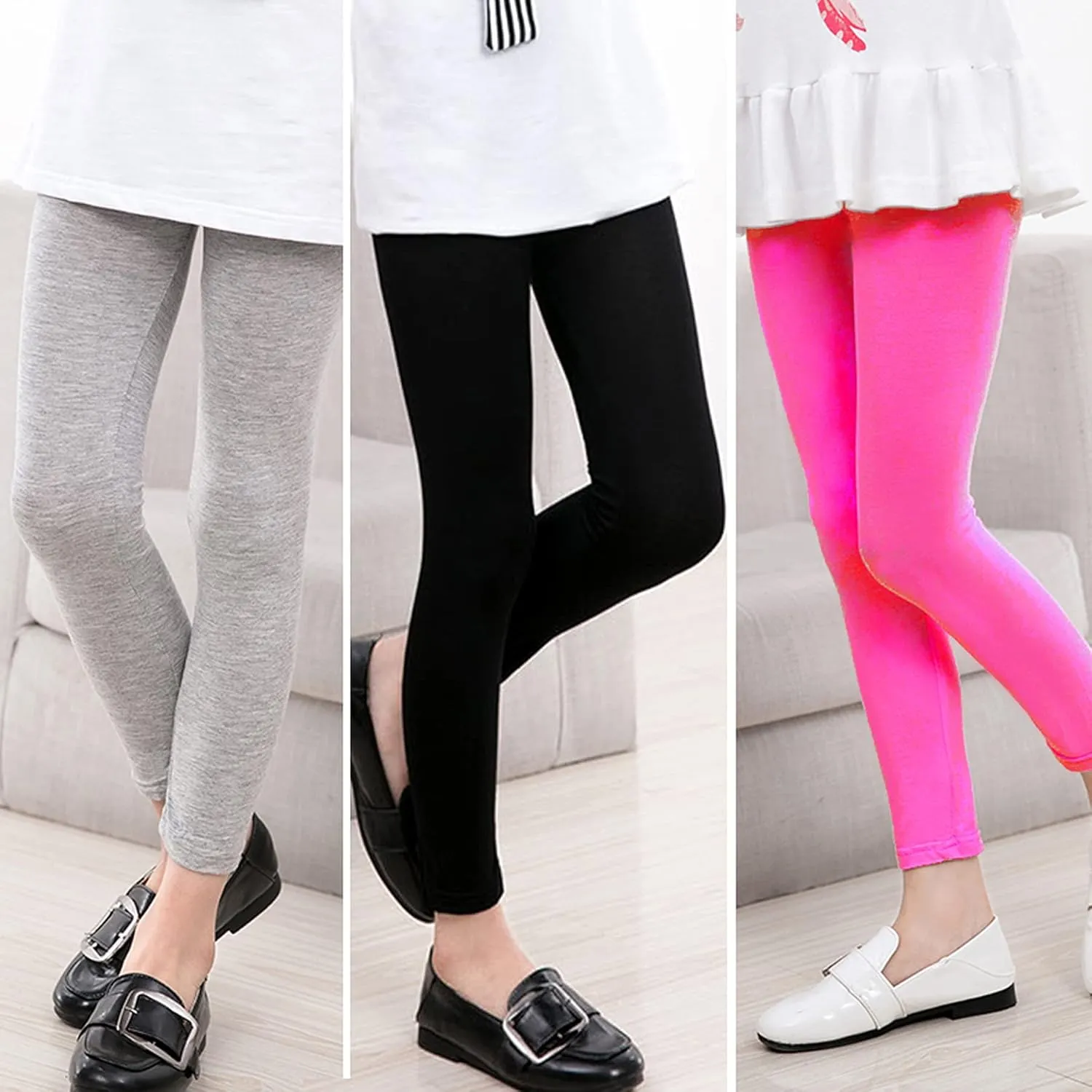 Girls' Leggings - Baby Girls & Toddlers' Cotton Footless Stretchy Basic Leggings - Pack of 5