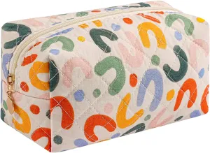 Gleyemor Small Quilted Makeup Bag for Women, Cute Floral Cotton Cosmetic Bag, Travel Toiletry Bag Period Bag Gifts for Her Mom Friend Sister Bridesmaid (Colorful U)