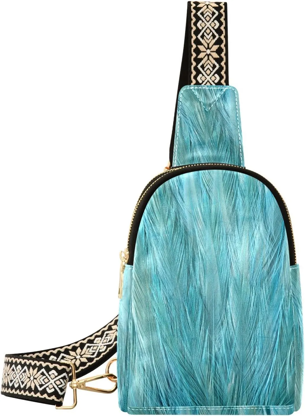 Glowing Peacock Feathers Fanny Pack Crossbody PC Leather Small Sling Bag for Women Fashion Waist Packs Chest Bag for Travel Sports Running Hiking