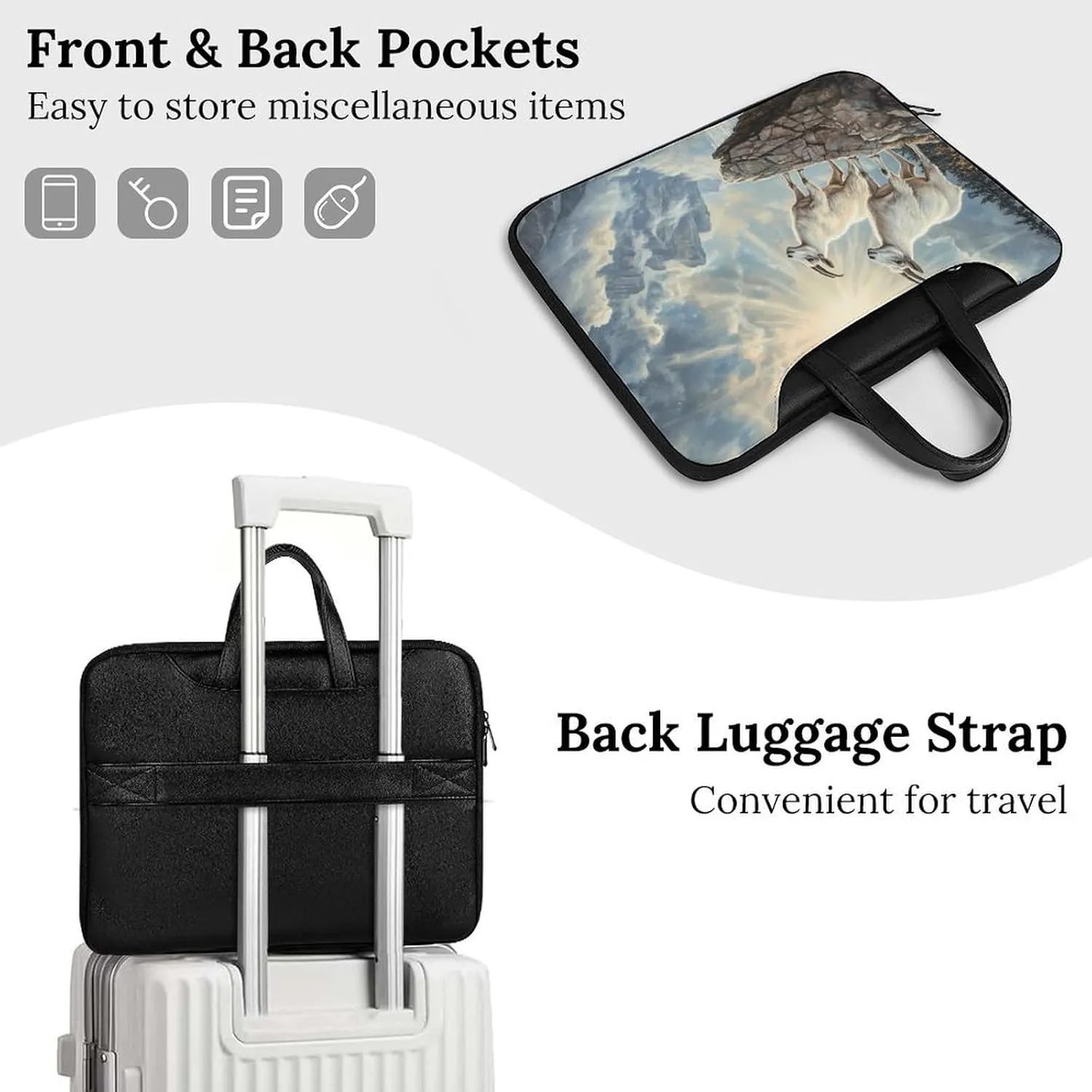 Goats Lambs Snow Mountain River Leather Bag Laptop Case Slim Water Resistant Computer Bags with Handle Briefcase for Work