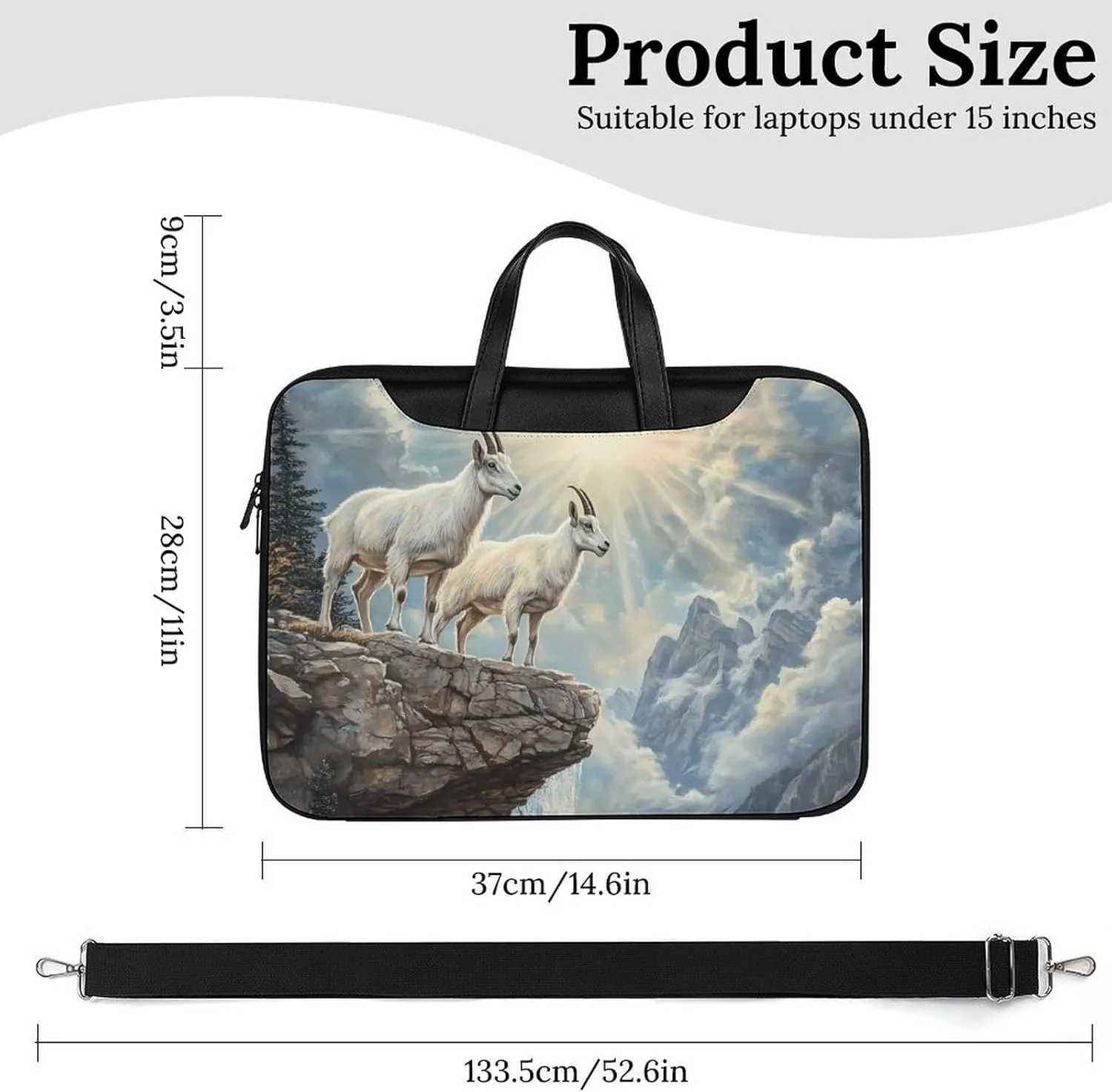 Goats Lambs Snow Mountain River Leather Bag Laptop Case Slim Water Resistant Computer Bags with Handle Briefcase for Work