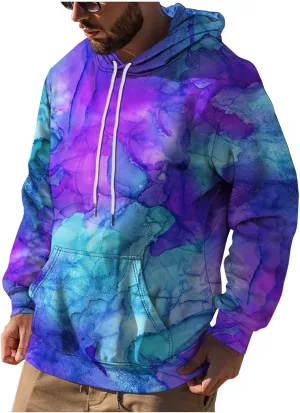 GOFULY Mens Sweatshirt Hoodie Lightweight Fall Tie Dye Hoodies Long Sleeve Pullover Sweatshirts Drawstring Shirt With Pocket