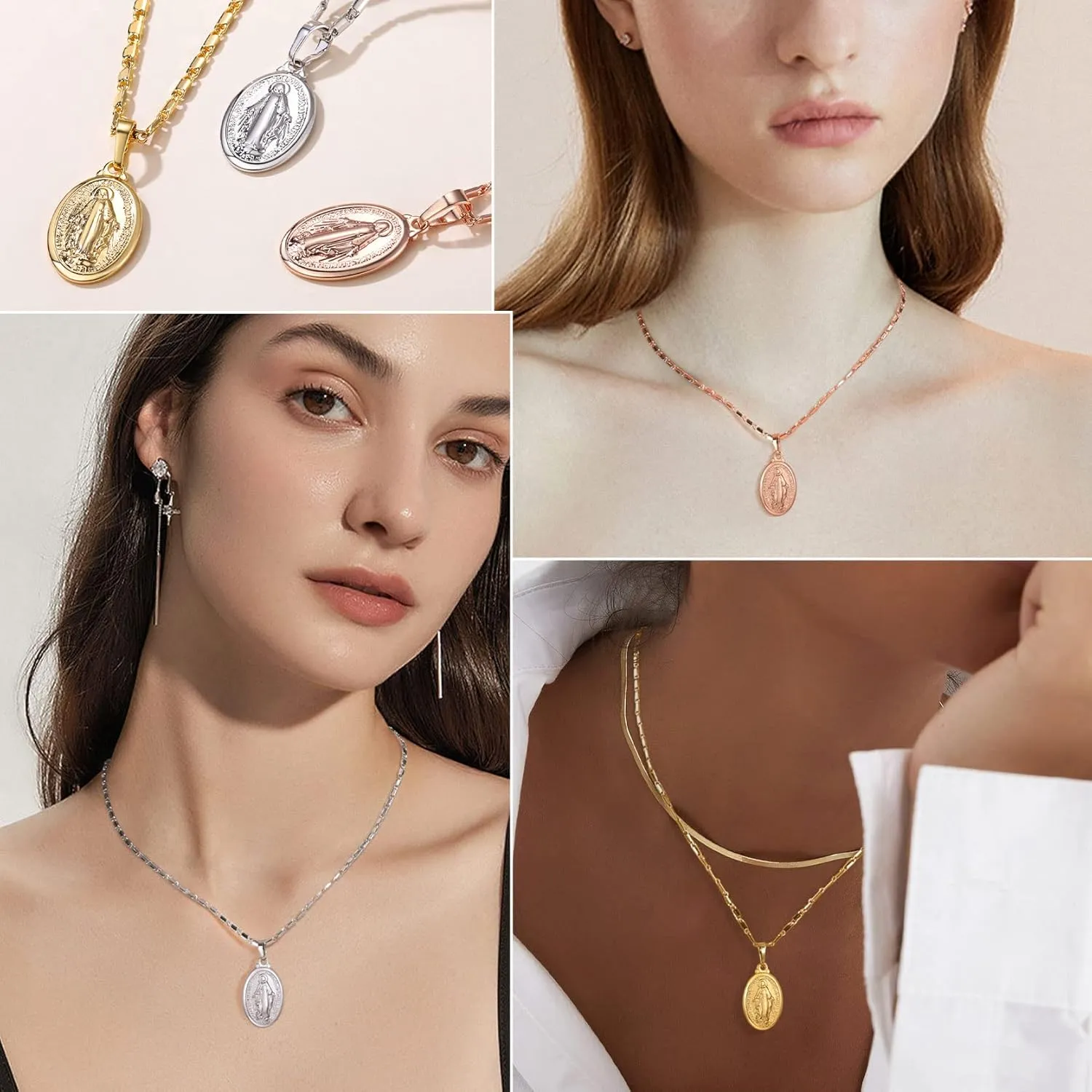 GOLDCHIC JEWELRY Cross INRI Crucifix Pendant Necklace, Virgin Mary Miraculous Medal Necklaces, Jesus Christain Jewelry
