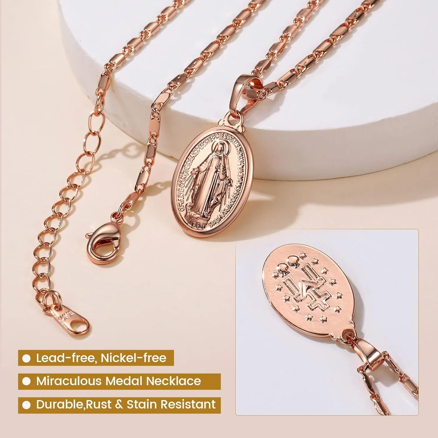 GOLDCHIC JEWELRY Cross INRI Crucifix Pendant Necklace, Virgin Mary Miraculous Medal Necklaces, Jesus Christain Jewelry