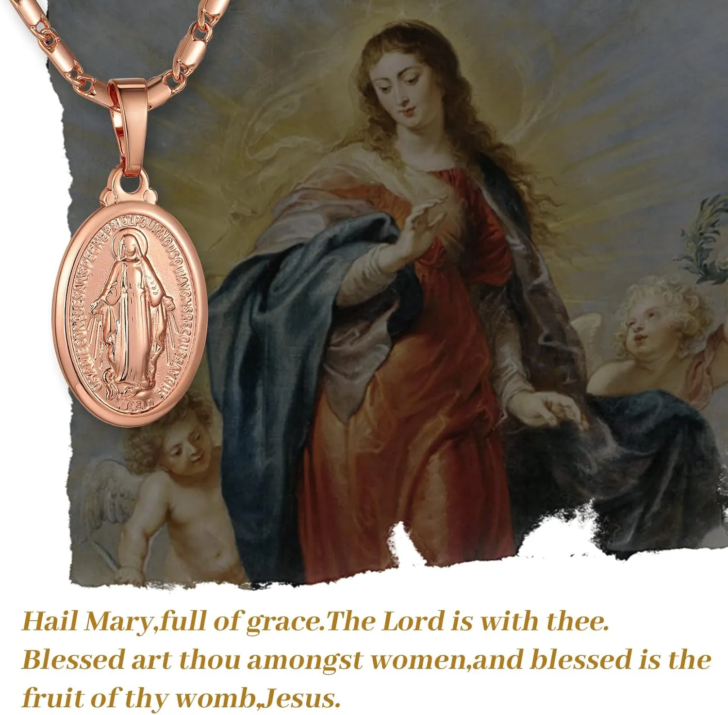 GOLDCHIC JEWELRY Cross INRI Crucifix Pendant Necklace, Virgin Mary Miraculous Medal Necklaces, Jesus Christain Jewelry