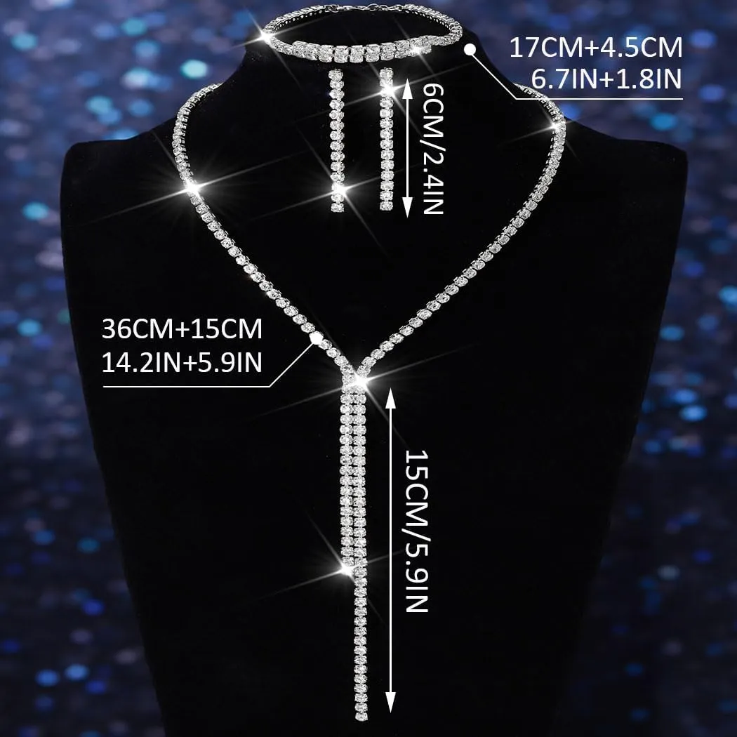 GORAIS Prom Wedding Jewelry Set Rhinestone Necklace Formal Bridal Jewelry Sets for Women and Brides