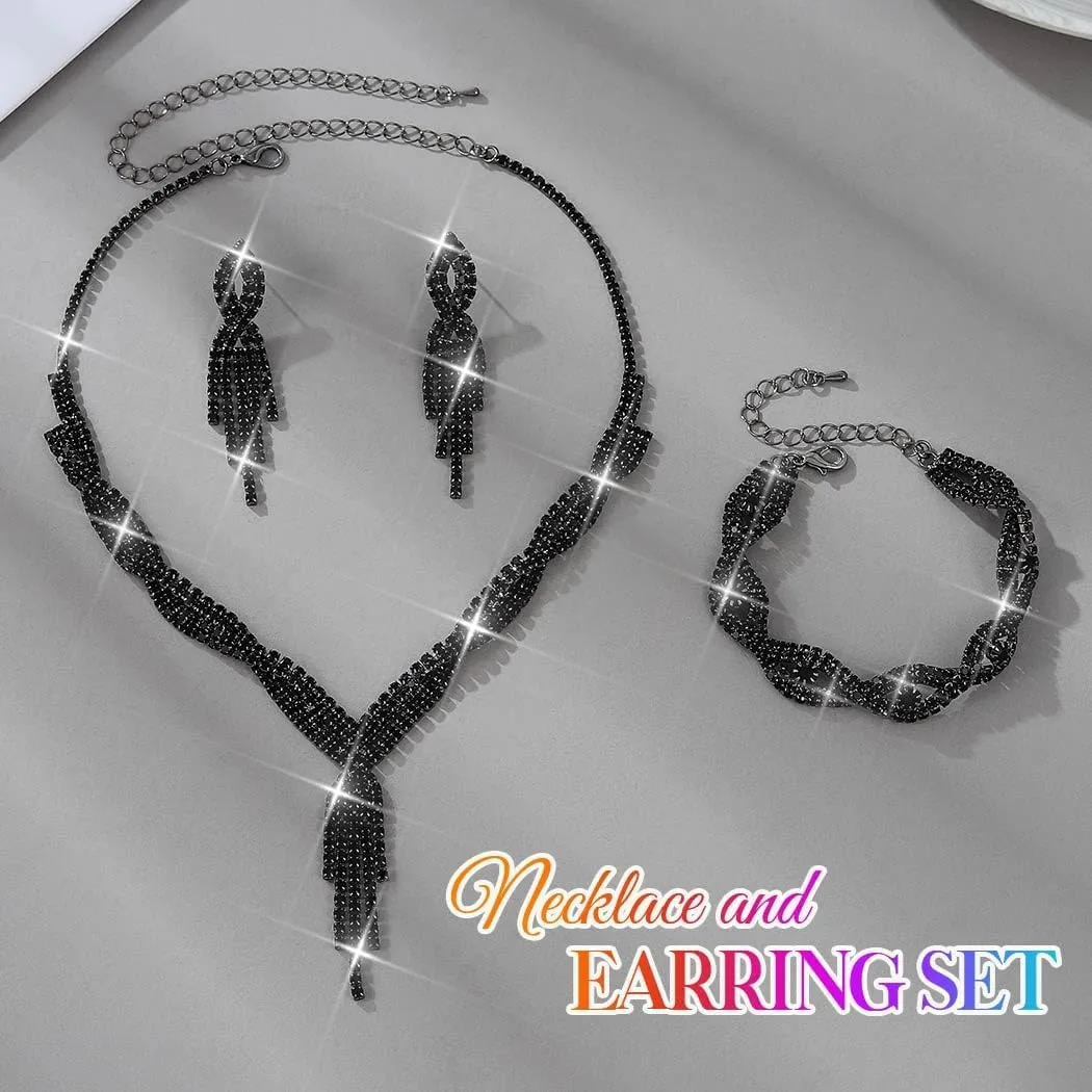 GORAIS Wedding Jewelry Sets Rhinestone Necklace Silver Bridal Prom Jewelry Set for Women and Brides