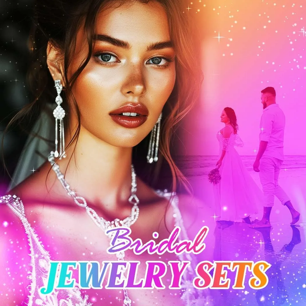 GORAIS Wedding Jewelry Sets Rhinestone Necklace Silver Bridal Prom Jewelry Set for Women and Brides