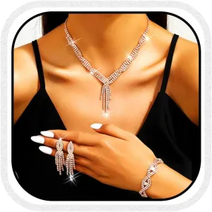 GORAIS Wedding Jewelry Sets Rhinestone Necklace Silver Bridal Prom Jewelry Set for Women and Brides