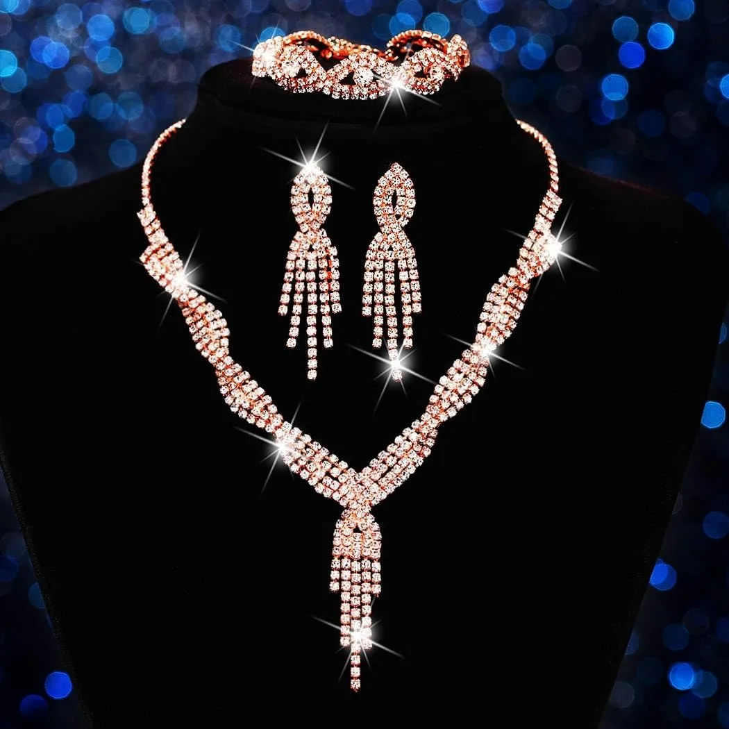 GORAIS Wedding Jewelry Sets Rhinestone Necklace Silver Bridal Prom Jewelry Set for Women and Brides