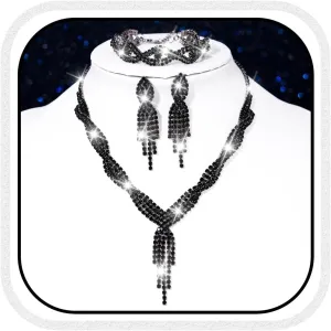 GORAIS Wedding Jewelry Sets Rhinestone Necklace Silver Bridal Prom Jewelry Set for Women and Brides