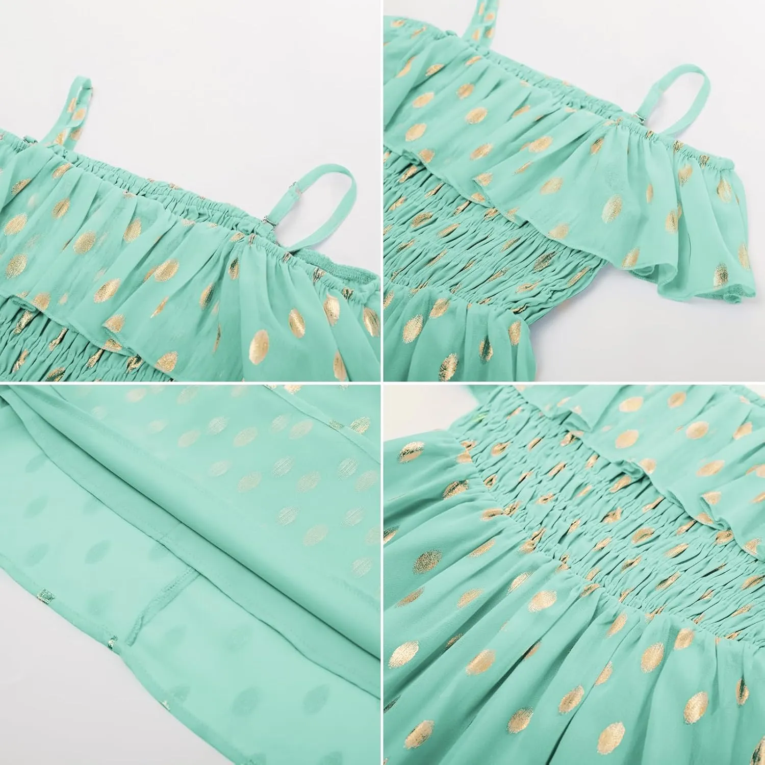 GRACE KARIN Girls Off Shoulder Dress Sleeveless Ruffle Spaghetti Straps Smocked A-Line Chiffon Dress 5-14Y