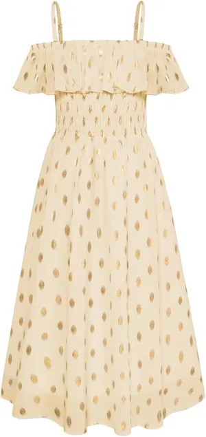 GRACE KARIN Girls Off Shoulder Dress Sleeveless Ruffle Spaghetti Straps Smocked A-Line Chiffon Dress 5-14Y