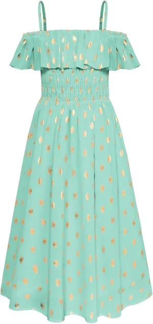 GRACE KARIN Girls Off Shoulder Dress Sleeveless Ruffle Spaghetti Straps Smocked A-Line Chiffon Dress 5-14Y